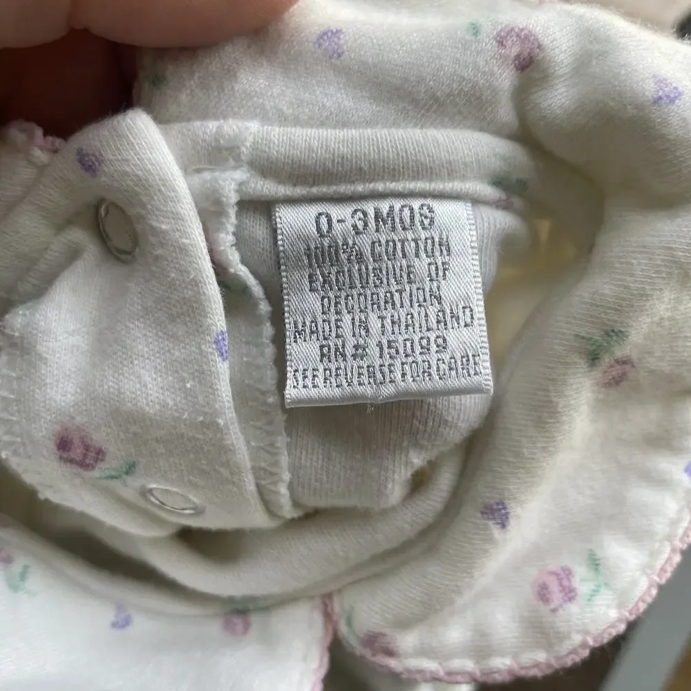 Vintage 90’s Baby Girl One Piece Sz 0-3‎ Months 100% Cotton Long Sleeve Floral